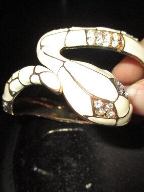 Women's White/Gold Tone Hinge Snake Bracelet